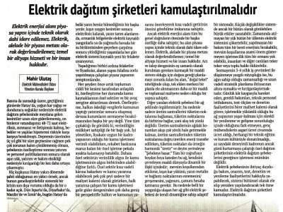 MAHİR ULUTAŞ YAZDI: ELEKTRİK DAĞITIM ŞİRKETLERİ KAMULAŞTIRILMALIDIR (GÜNLÜK EVRENSEL, 10.01.2026)