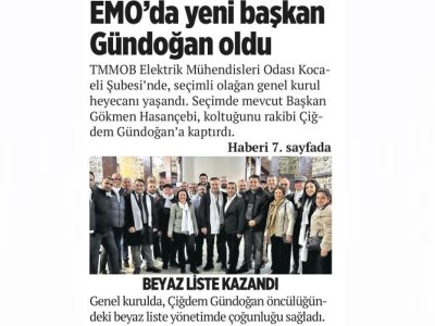EMO`DA YENİ BAŞKAN GÜNDOĞAN OLDU