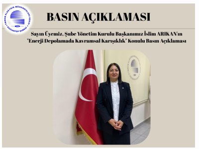 ŞUBE YÖNETİM KURULU BAŞKANIMIZ İSLİM ARIKAN`IN 
`ENERJİ DEPOLAMADA KAVRAMSAL KARIŞIKLIK` KONULU BASIN AÇIKLAMASI