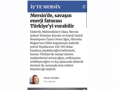MERSİN`DE, SAVAŞIN ENERJİ FATURASI TÜRKİYE`Yİ VURABİLİR