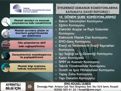 ÜYELERİMİZİ UZMANLIK KOMİSYONLARINA KATILMAYA DAVET EDİYORUZ