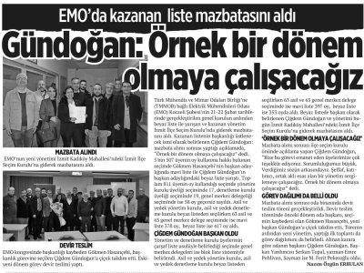EMO`DA KAZANAN LİSTE MAZBATASINI ALDI