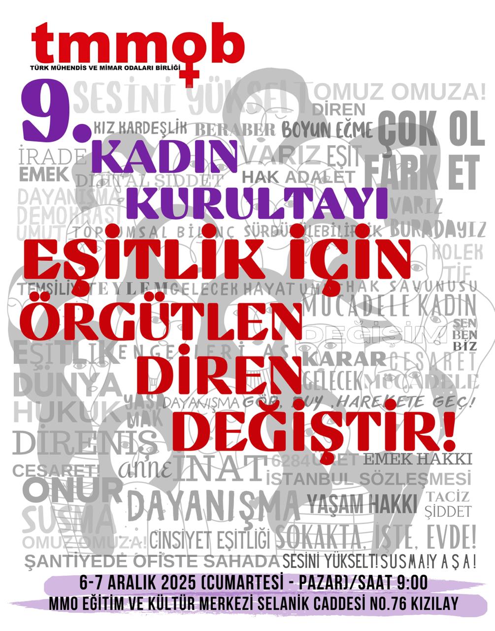 TMMOB 9. KADIN KURULTAYI 6-7 ARALIK`TA ANKARA`DA GERÇEKLEŞİYOR