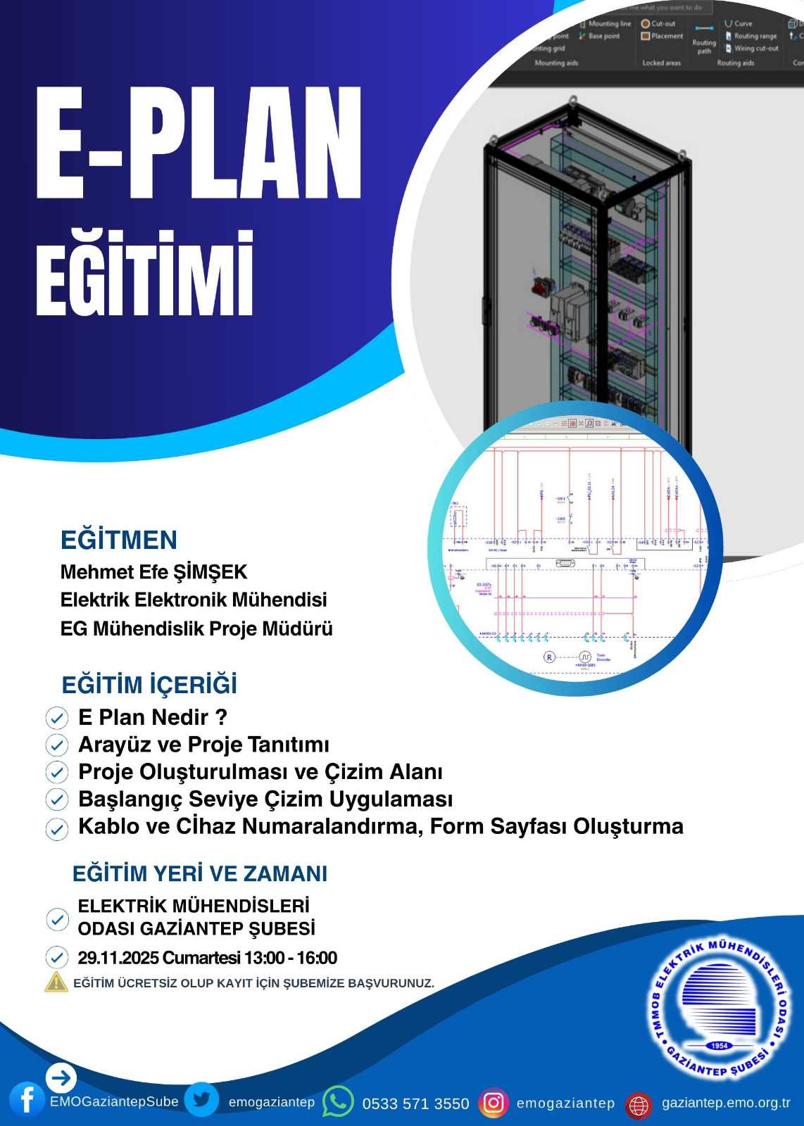 29 KASIM 2025 TARİHİNDE 13:00-16:00 SAATLERİ ARASINDA ŞUBEMİZ EĞİTİM SALONUNDA E-PLAN EĞİTİMİ DÜZENLENECEKTİR.