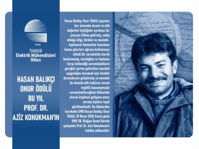 TMMOB ELEKTRIK MUHENDISLERI ODASI HASAN BALIKCI ONUR ODULU BU YIL PROF. DR. AZIZ KONUKMAN’IN